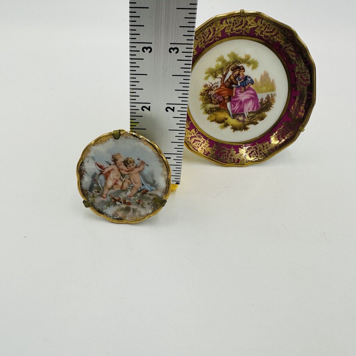 Limoges Miniature Plates Courting Couple & Cherubs Porcelain France Traditional