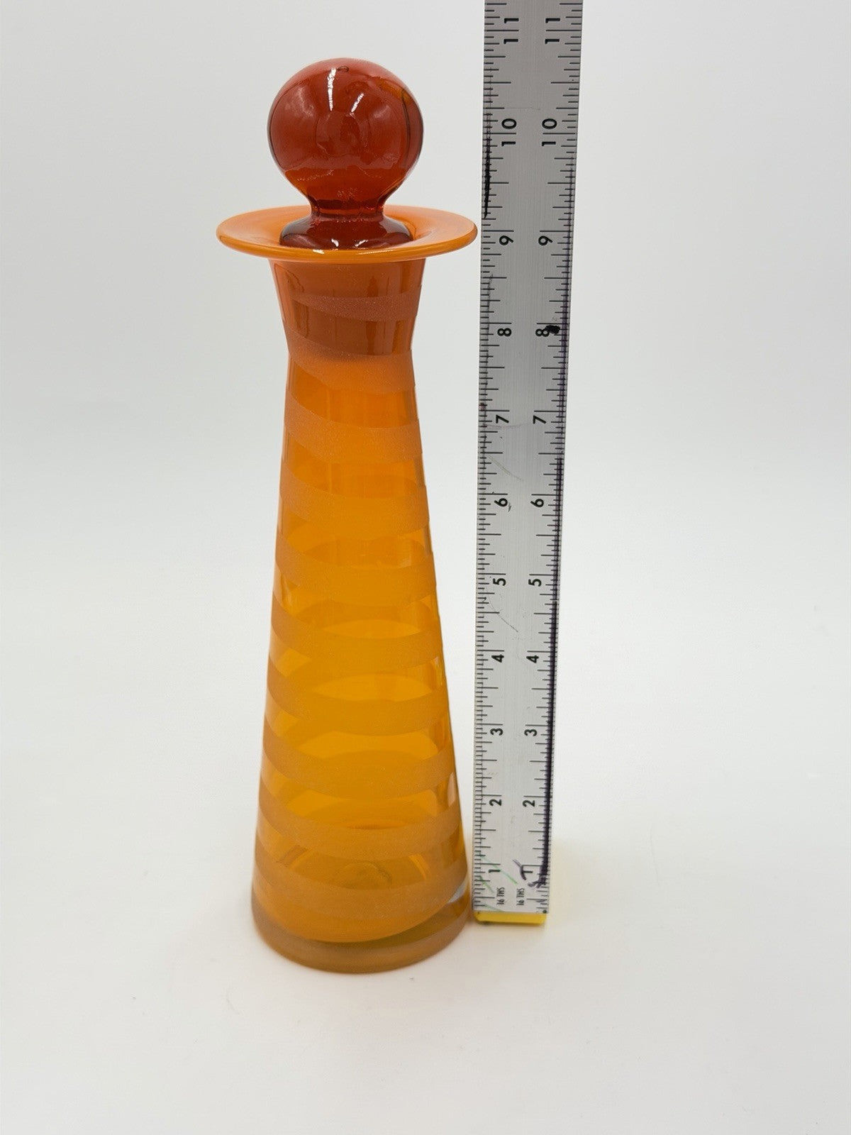 Vintage Blenko ? Art Glass Orange Tangerine Swirl Stripped Vase W/Lid Rare 10”H