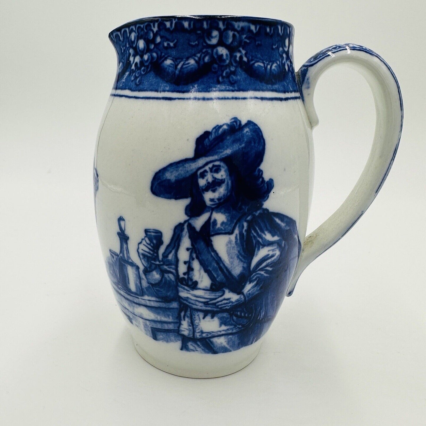 Royal Doulton Pitcher Morissian Flow Blue Pottery The King God Bless Him Antique