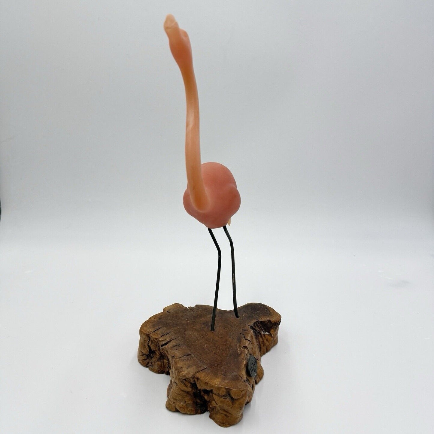 Vtg John Perry Pink Flamingo On Burl Wood Sculpture Nautical Decor Large 12”