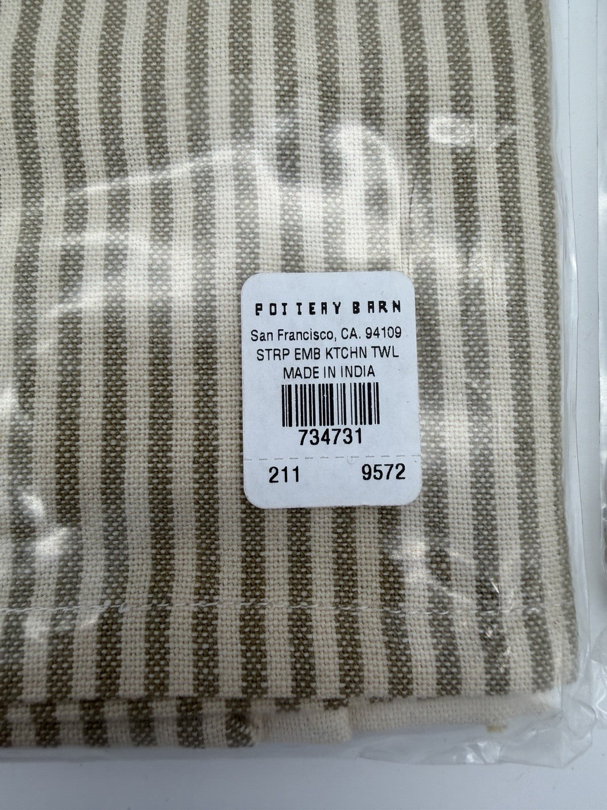 Pottery barn stripe embroidered floral kitchen towel Cotton Beige Flowers Set 2