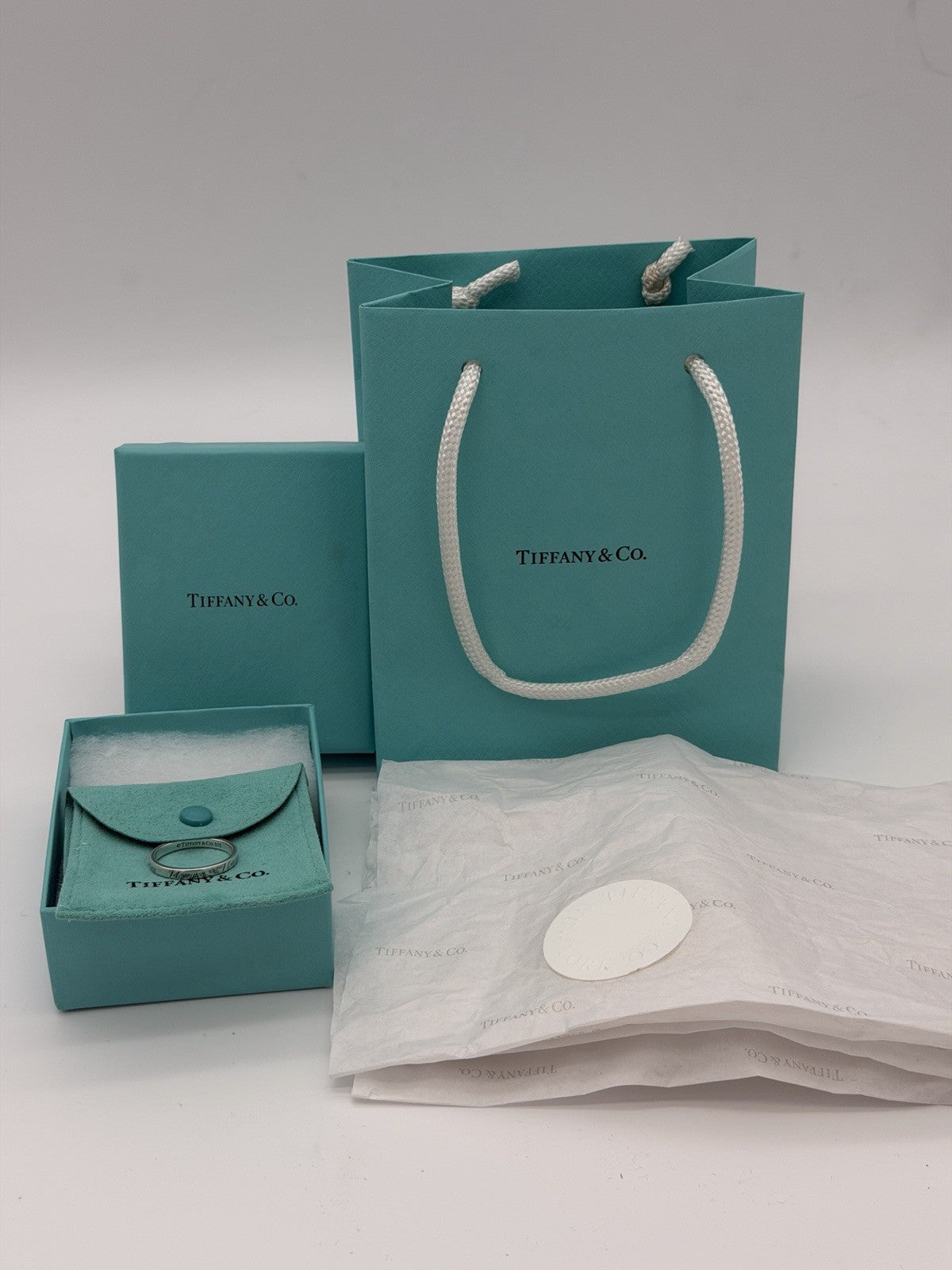 Tiffany &Co Sterling Silver I Love You Notes Narrow Band Ring Box/pouch Size 9