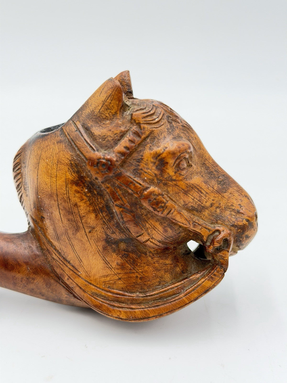 Antique Sommer Paris Wood Carved Horse Head Algerian Briar Tobacco Pipe