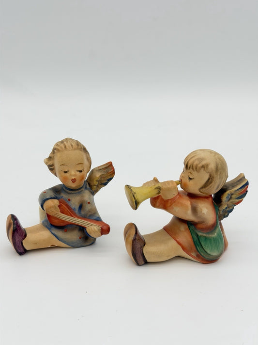 1950 Goebel Hummel Painted Angel Cherub Musician 2”H Candleholders Figurines