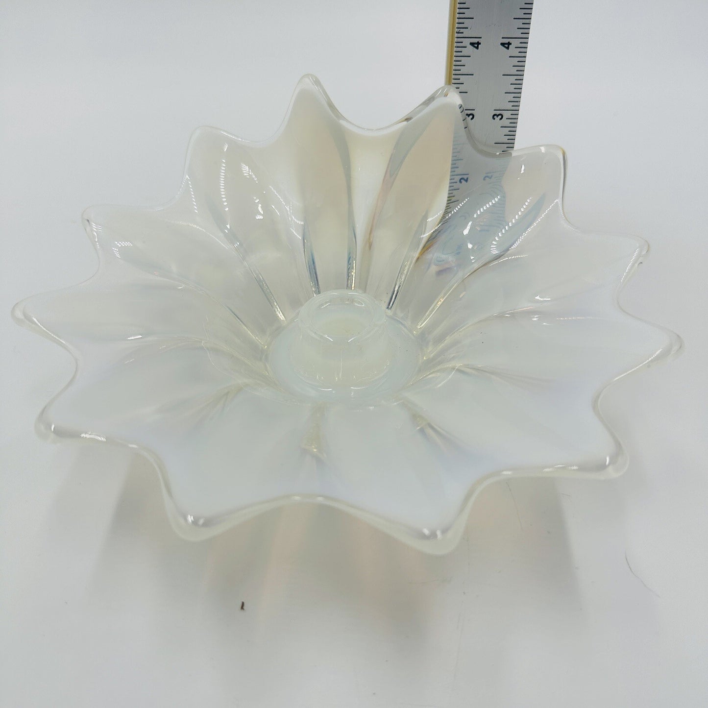 Fostoria Heirloom Glass Opalescent Taper Candle Holder Fold Over Ddge White