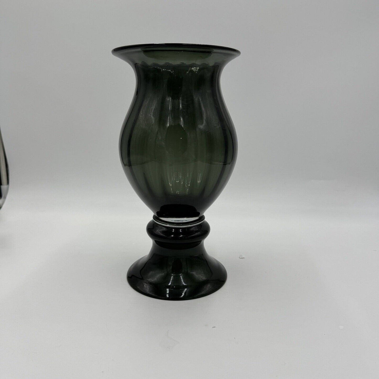 MCM Blenko Style 1957 Charcoal Art Glass Vase Wayne Husted Fooied Base 10 1/2in