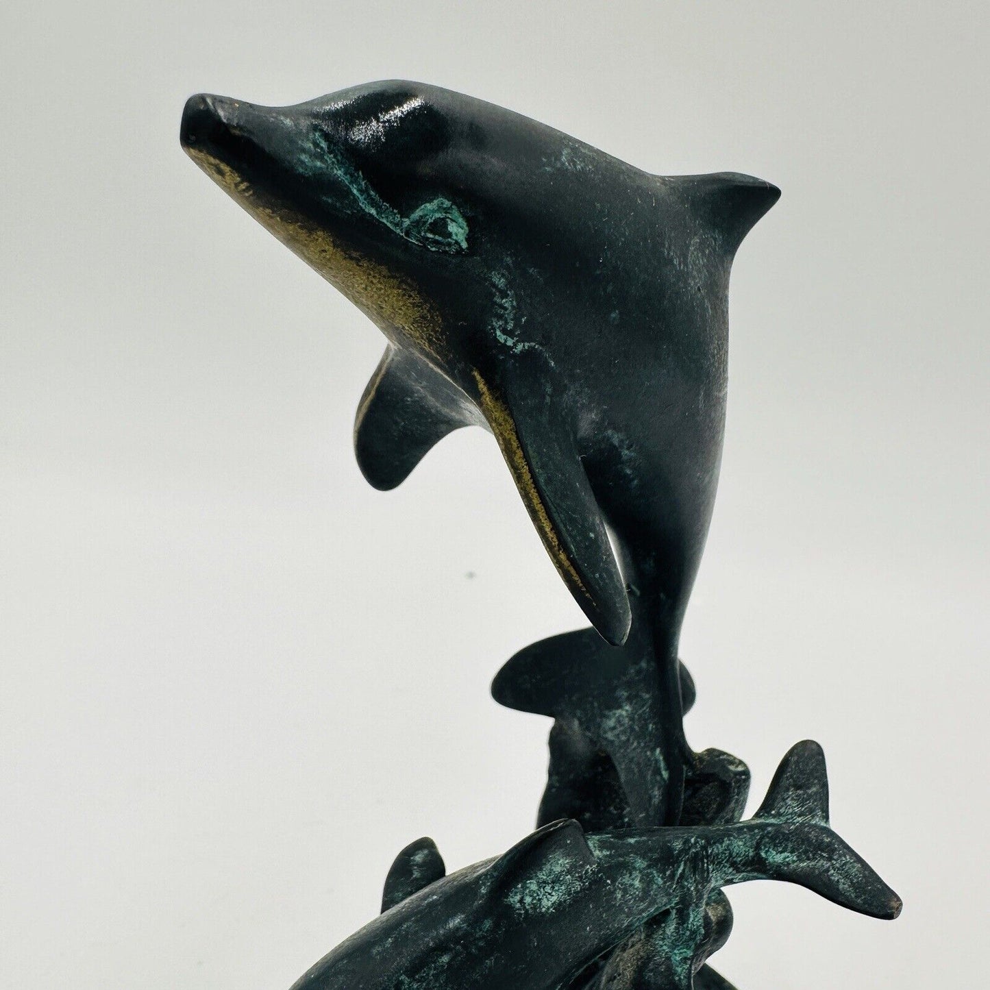 SPI Gallery Handmade Brass And Marble Double Dolphin Art Sculpture Ocean