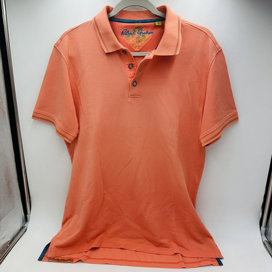 Robert Graham Mens Size L Piqué Polo Shirt Salmon Short Sleeve Golf Casual