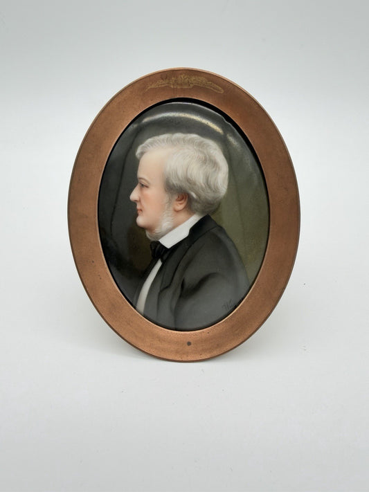 Antique Portrait Painting Porcelain Richard Wagner Bronze Oval Frame Small