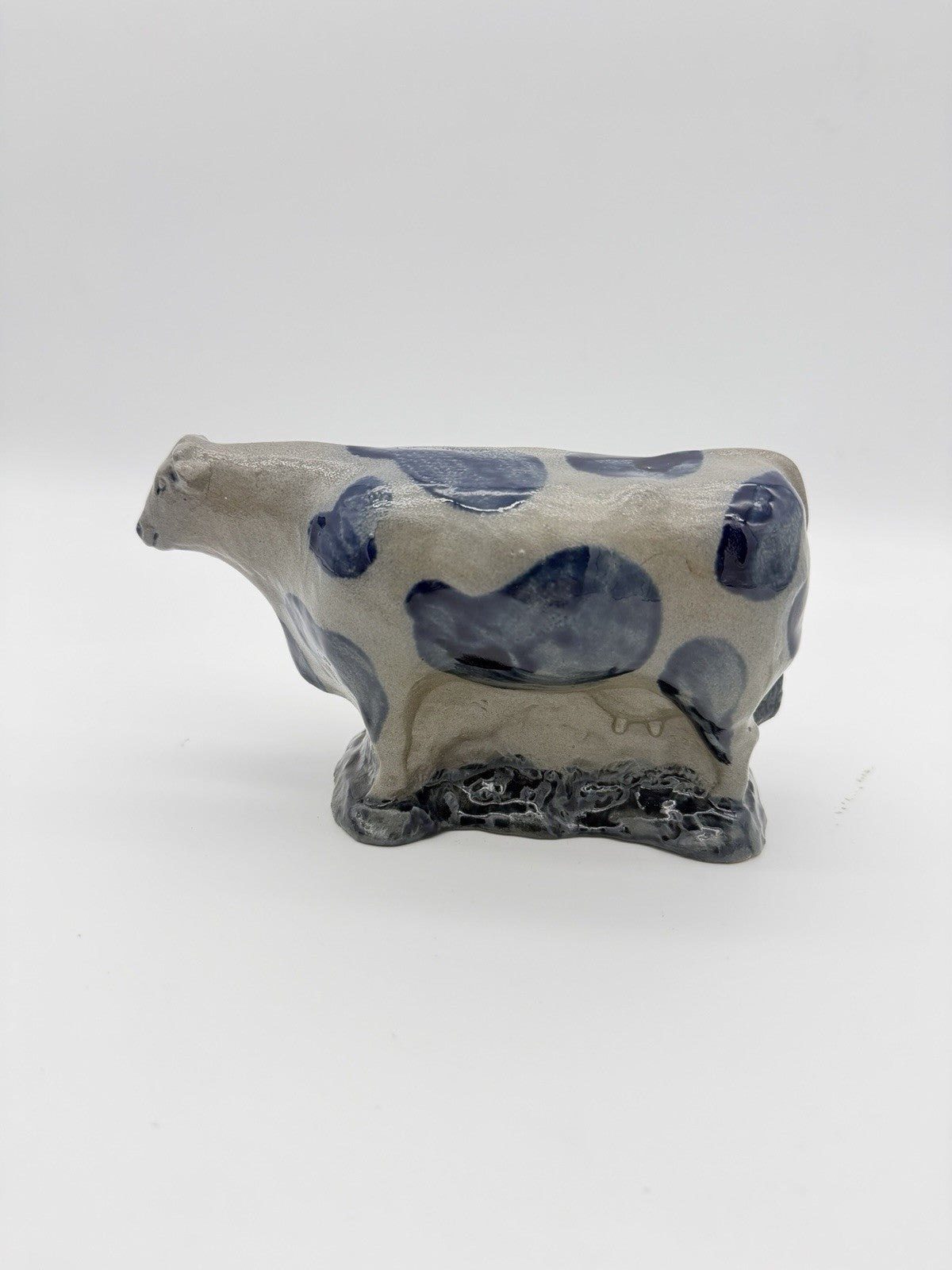 Rowe Art Pottery Salt Glaze Works Blue Holstein Cow Figurine 1990 Vintage USA