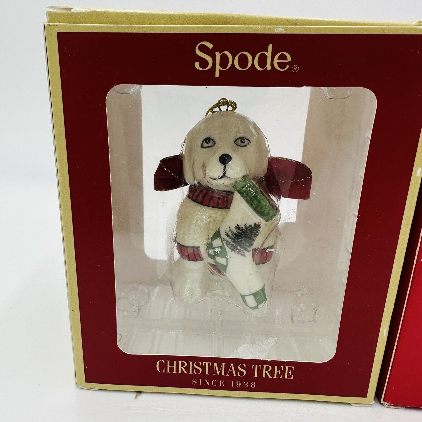 Spode Ornaments Dog and Deer Figurines Set 2 Pieces Holiday Tree Christmas Box