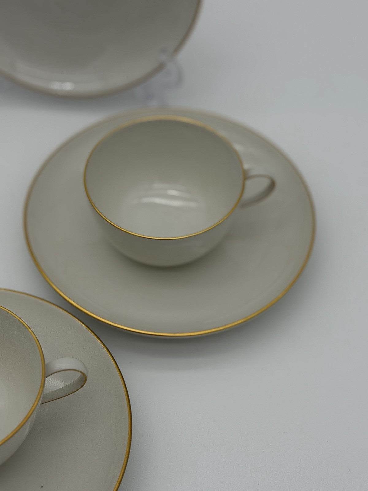 KPM Berlin Porcelain 1850 Demitasse Cups & Saucers White /gold Rim Antique