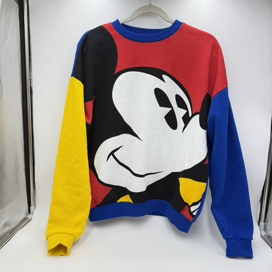 Disney Mickey Color Block Sweatshirt Slouchy Size XS Retro Unisex Vtg Preloved