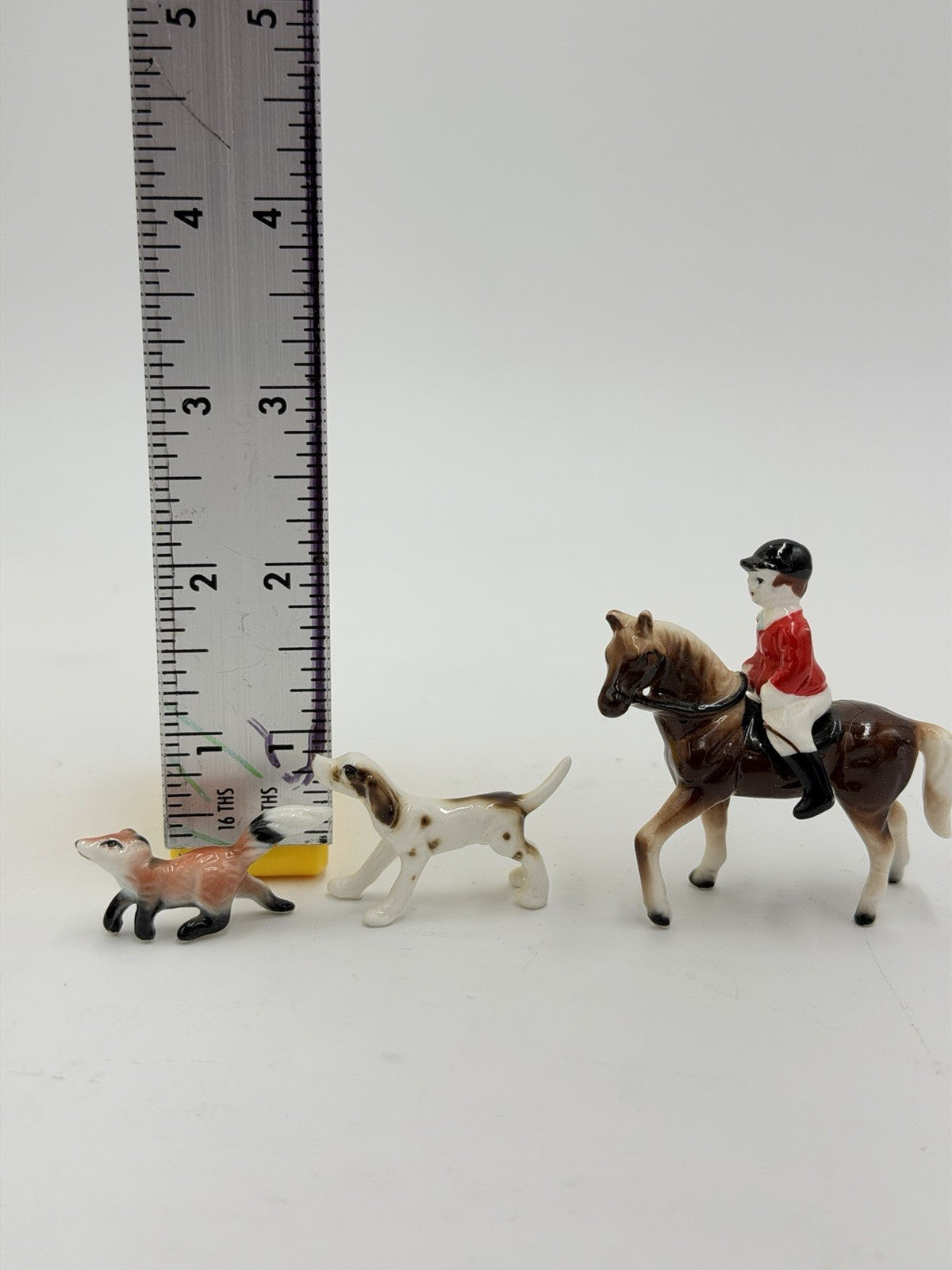 Vintage Japan Bone China Fox Hunt Painted Figurines Horse Rider & Fox Miniature