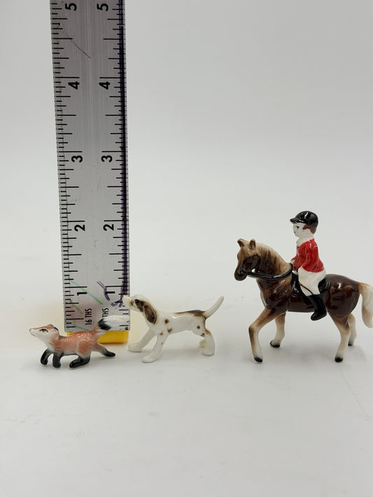Vintage Japan Bone China Fox Hunt Painted Figurines Horse Rider & Fox Miniature