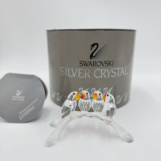 Swarovski Crystal Baby Lovebirds On a Branch  Figurine Austria Box /COA