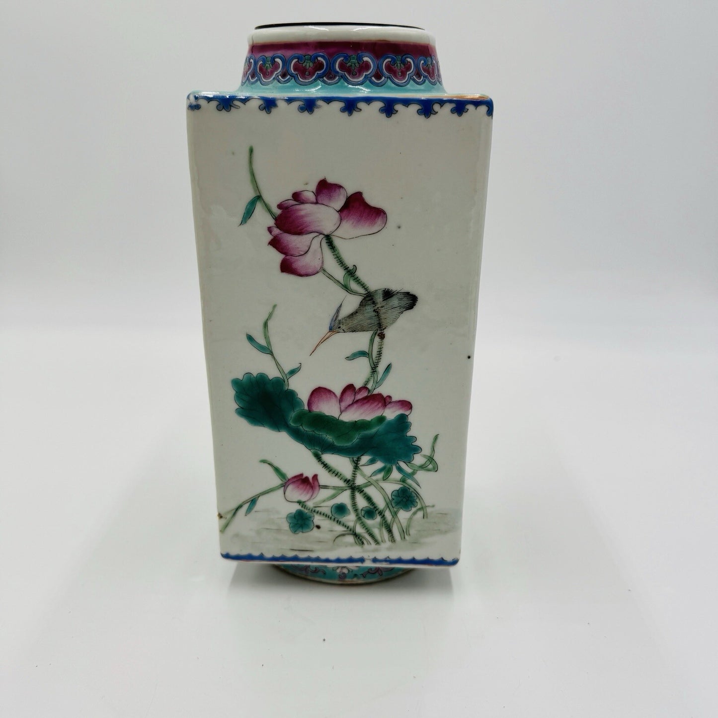 Antique REPUBLIC Chinese Famille Floral porcelain CONG vase CHINA MARK Rare