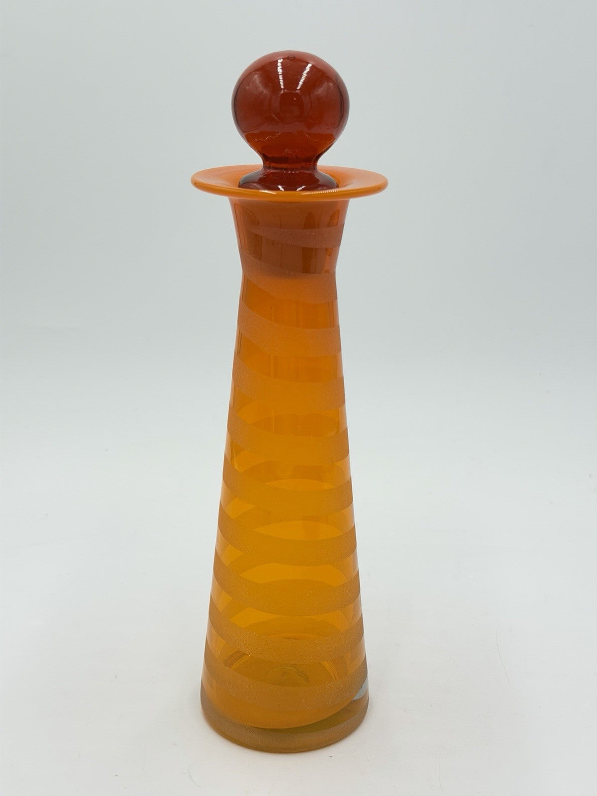 Vintage Blenko ? Art Glass Orange Tangerine Swirl Stripped Vase W/Lid Rare 10”H
