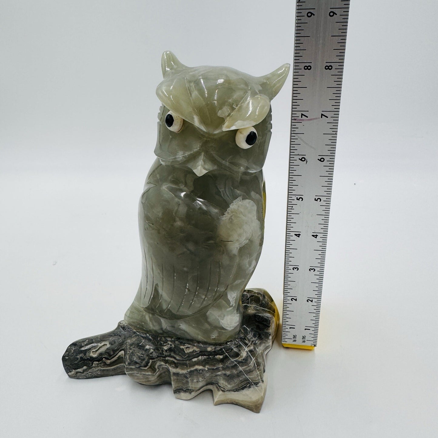Alabaster Owl Sculpture Figurine Bird 8in Italy Marble Large Vintage Hand Carved