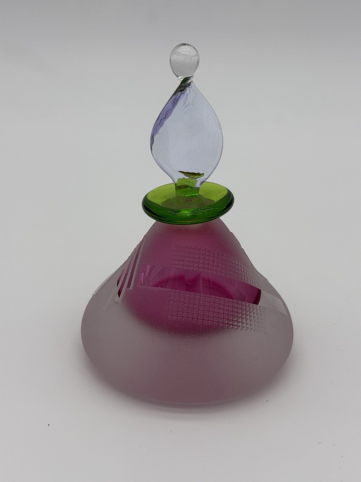 Jim Grant Celestial Art Glass Geometric Etching Frosted Perfume Bottle Signed