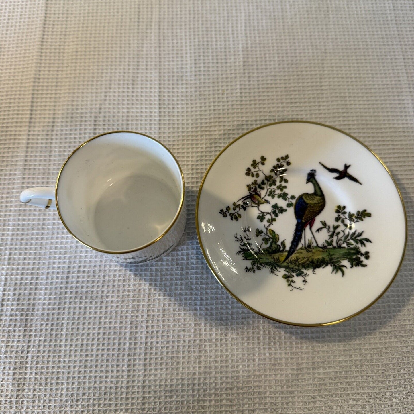 Royal Worcester Tea Cup And Saucer England Fine China Birds Peacock Dining