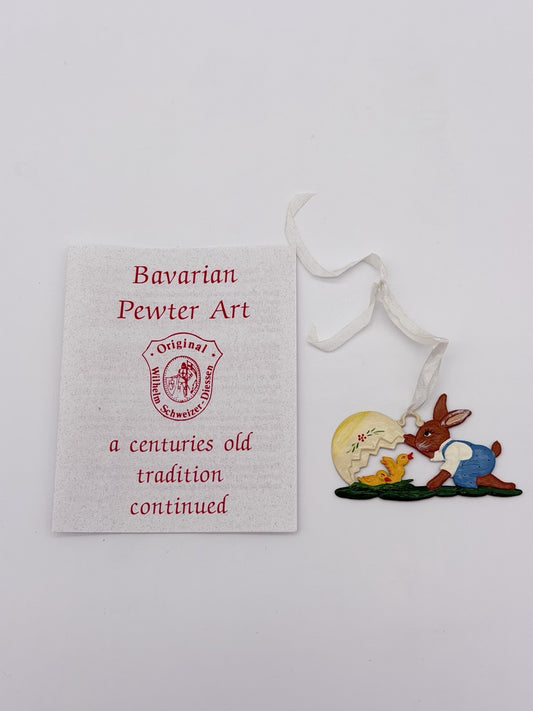 Wilhelm Schweizer Hand Painted Pewter Easter Bunny Hatching Chicks Ornament