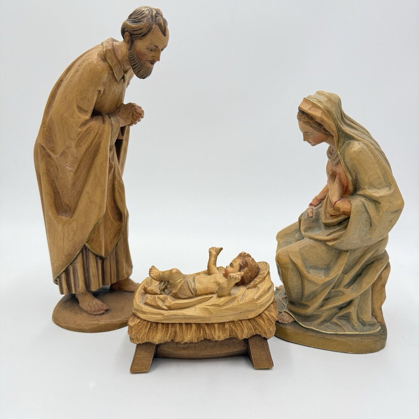 vintage ANRI KARL KUOLT wood carvings ITALY nativity large set 10” folk art