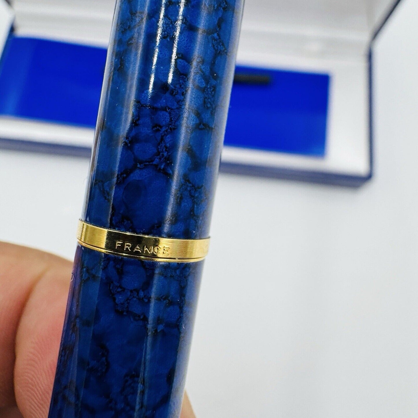 Waterman Paris HEMISPHERE MARBLE BLUE FOUNTAIN PEN VINTAGE BOXED France