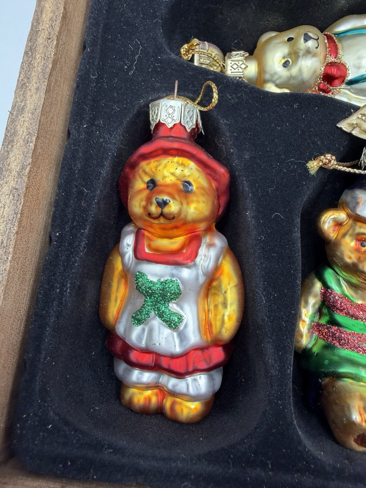 Vtg Thomas Pacconi Classics 2002 Teddy Bear Christmas Ornament Set 11 Wood Crate