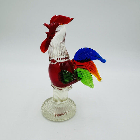 Hand Blown Art Glass Multicolor Rooster Figurine  Hand Crafted Chicken Bird 7in