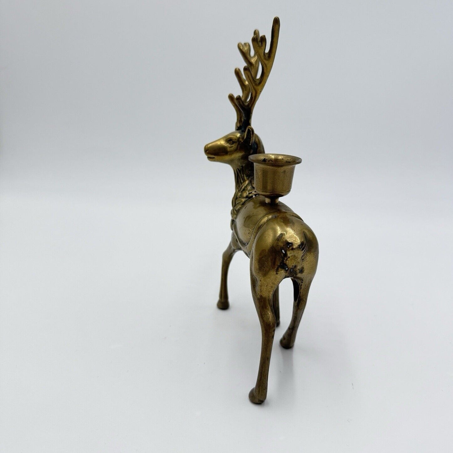 Vintage Brass Deer Statue Figurine Vastu Feng Shui 8” Candle Holder Christmas