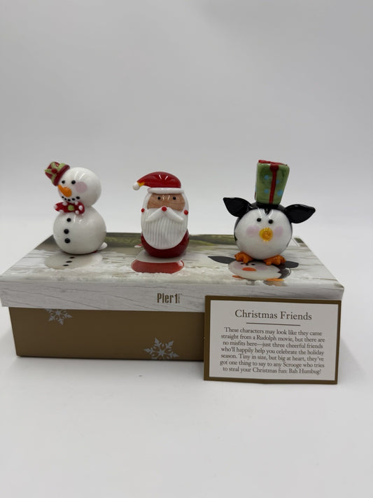 Rare Pier 1 Imports Art Glass Christmas Friends Snowman Santa Penguin Figurines