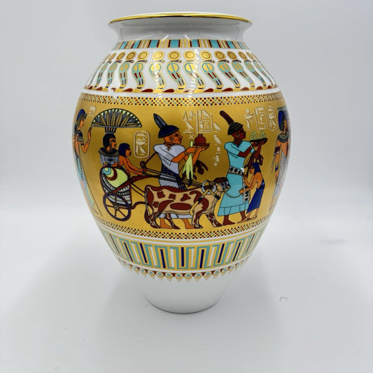 Kaiser Porcelain Theben Egyptian Scenes Days Of Pharaoh Tut-Ankh-Amun Vase 12in