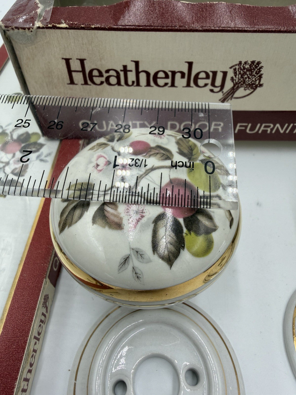 Heatherley victorian porcelain 22A Apple blossom door knob mortice set UK
