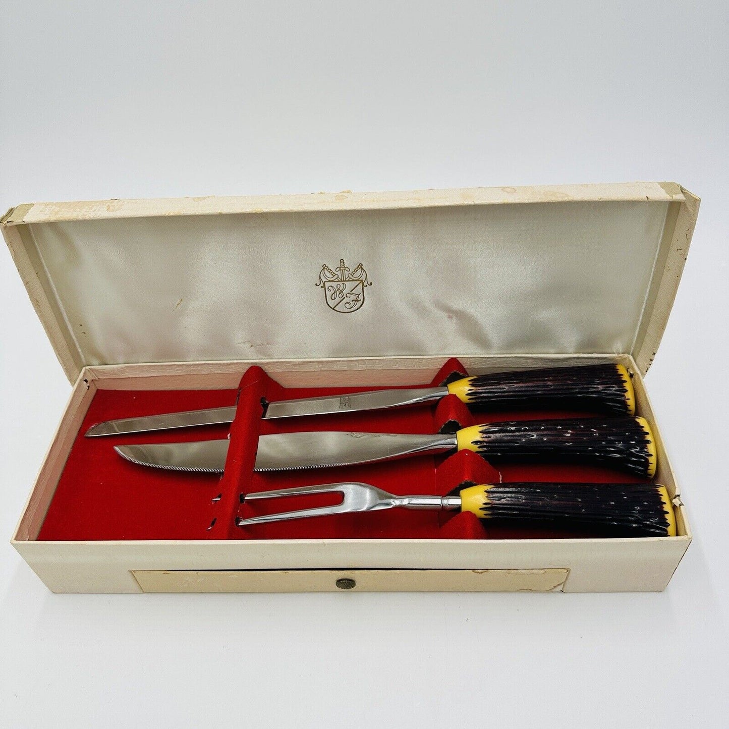 Washington Forge Cutlery Carving Set Stainless Steel Bakelite Staghorn  Vintage