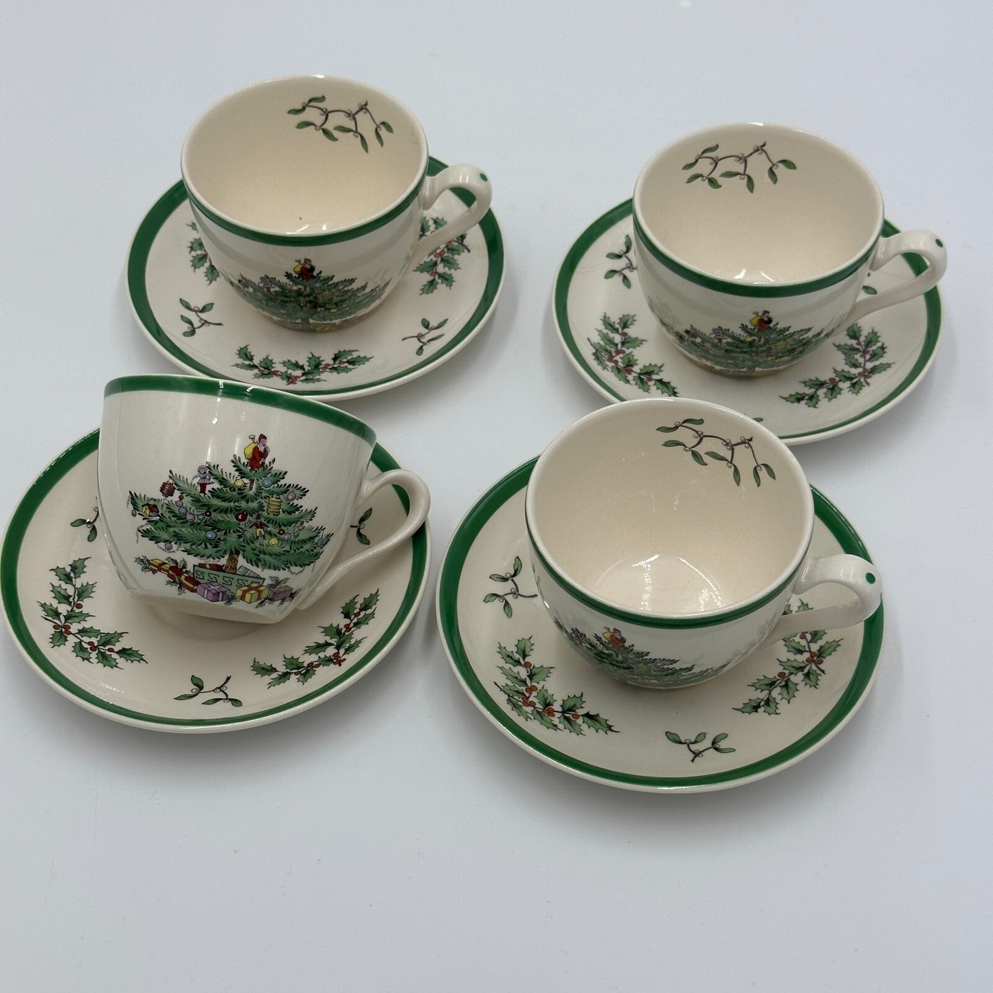 Spode Christmas Tree Cup And Saucer Set 1980s England Mint Vintage