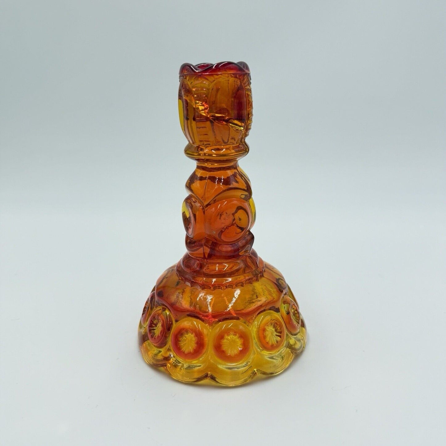 Vintage LE Smith Glass Moon & Stars Amberina Glass Candle Sticks 6” Orange Amber