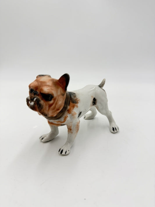 Vintage Porcelain Bulldog Hand Painted Figurine Small Glossy Japan 3”Hx5”L