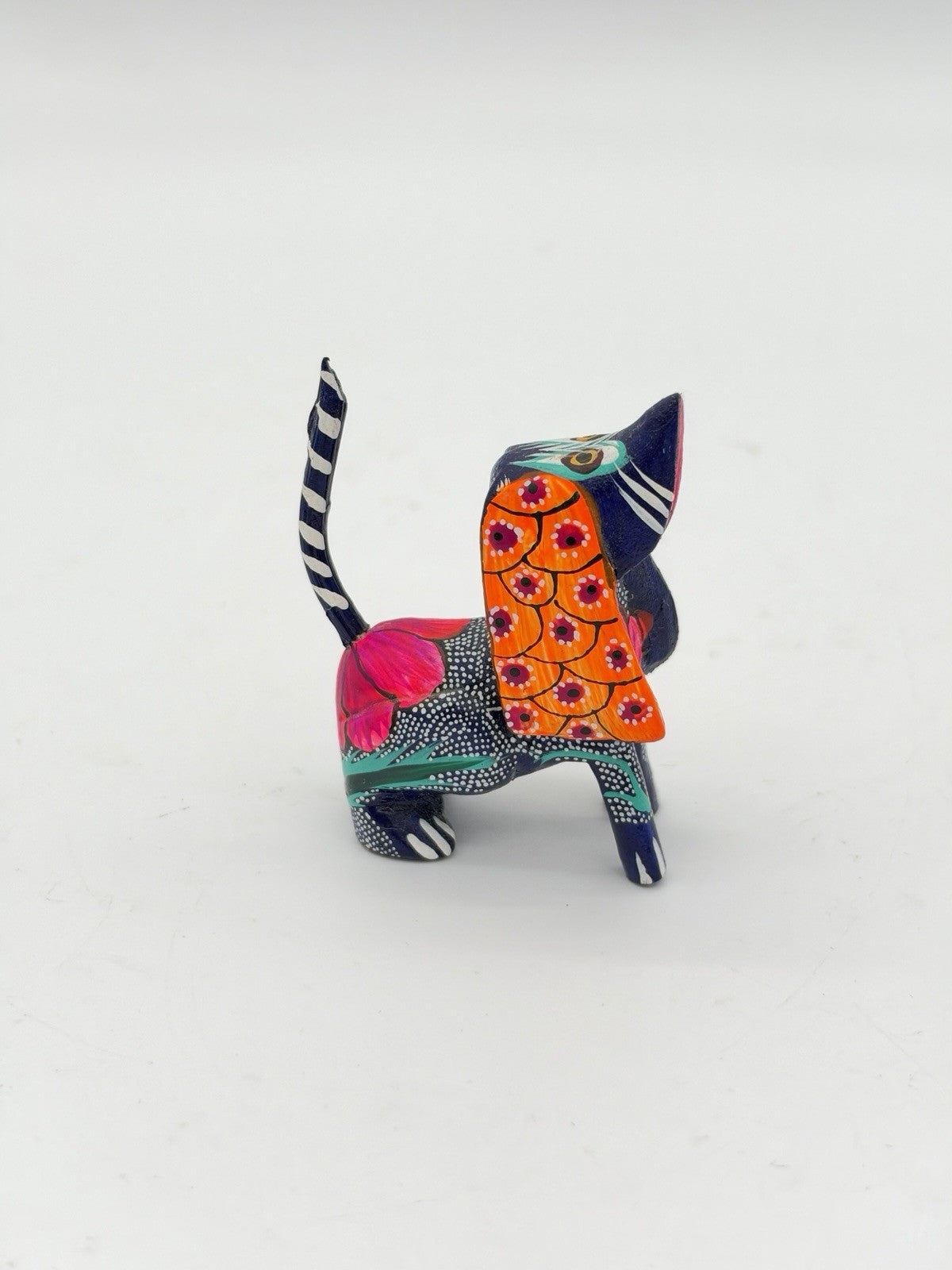 Alebrije Oaxacan Wood Carving Folk Art Hand Painted Floral Dog Miniature Figurin