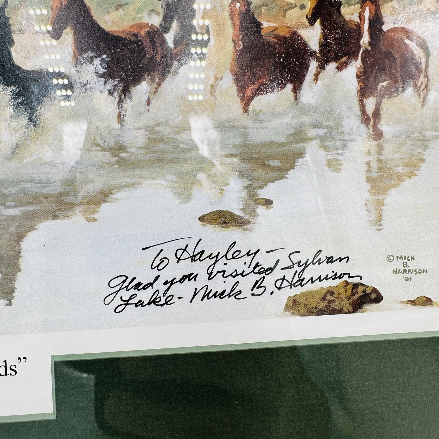 Mick B. Harrison Horses Print Frame Dash For The Cottonwoods Signed COA Wall Art