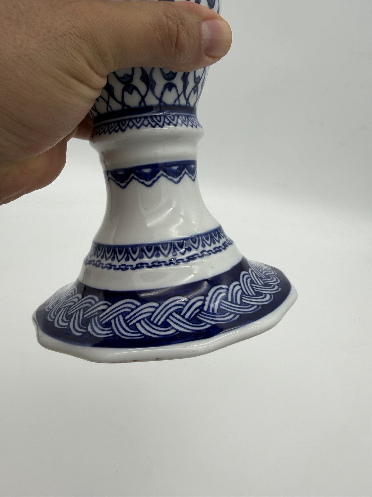 Bombay Company Blue & White Porcelain Compote Pedestal Bowl Footed 12”H X11”w