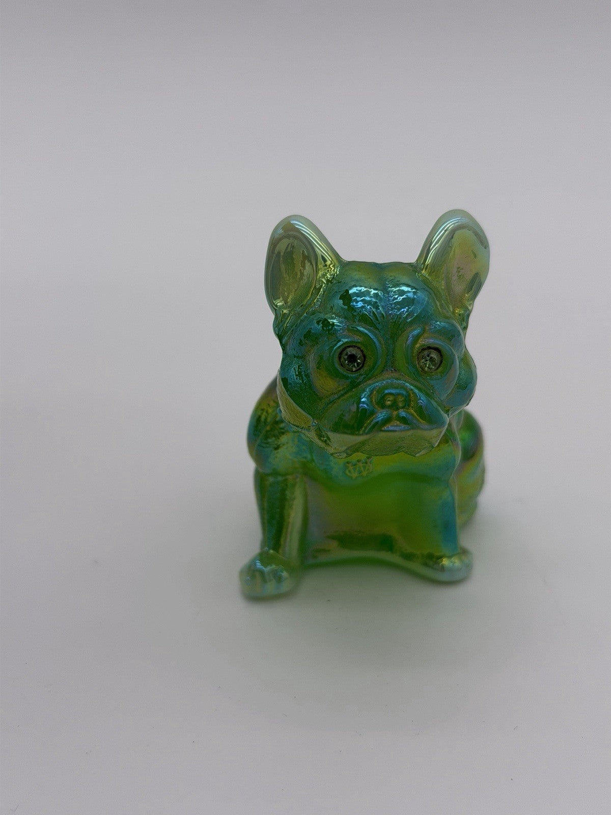 Westmoreland Art Glass Green Iridescent French Bulldog Dog Figurine 2.5”H Mint