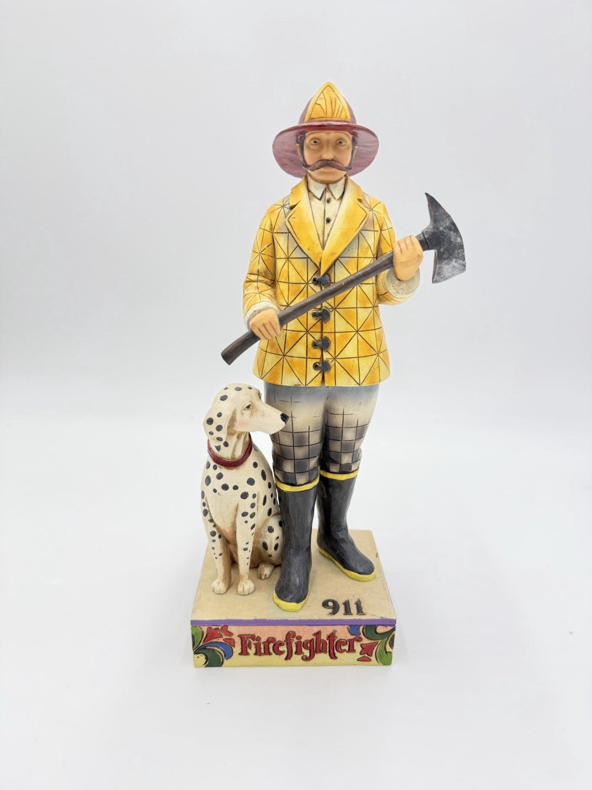 Jim Shore Heartwood Creek Fireman Firefighter w/Dalmatian Dog  2006 Figurine 10”