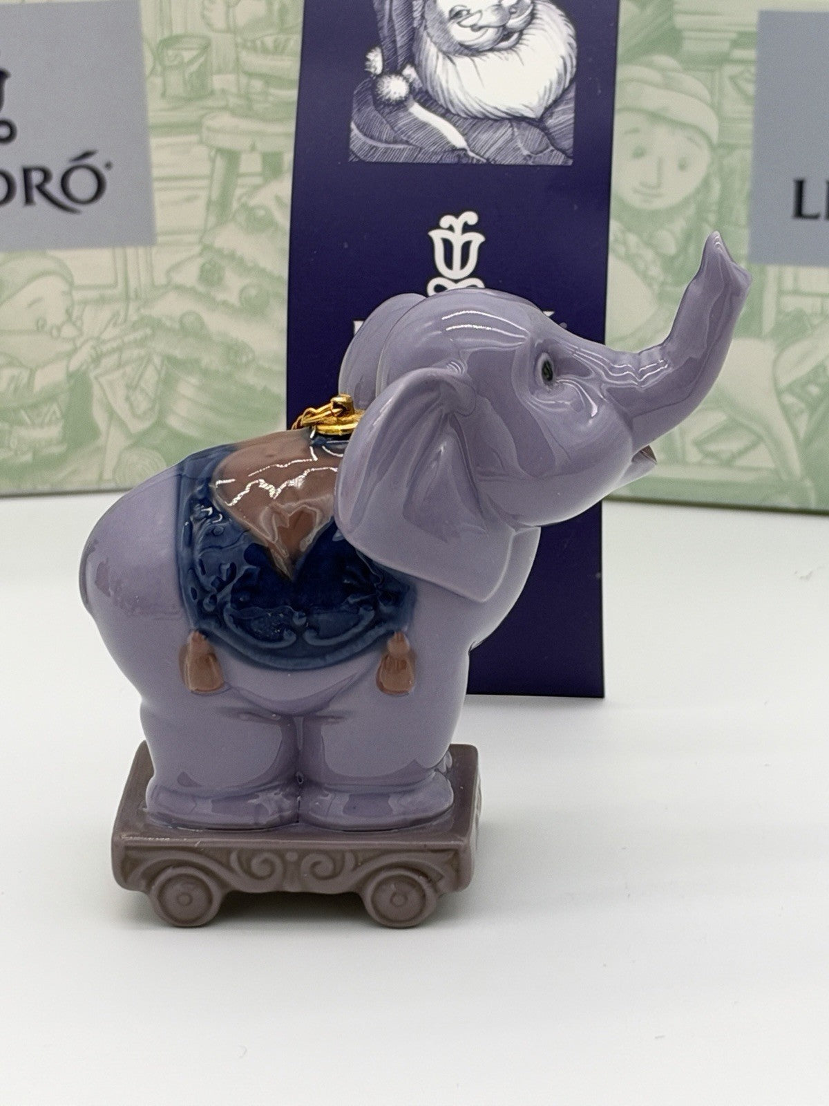 Lladro Spain Porcelain Circus Star Purple Elephant #6388 Christmas Ornament Box