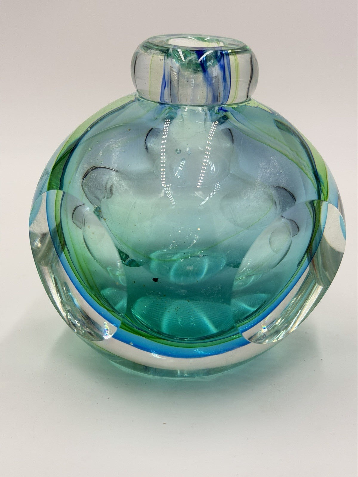 Vintage Murano Italy Flavio Poli Sommerso Faceted Art Glass Bottle Vase 4”