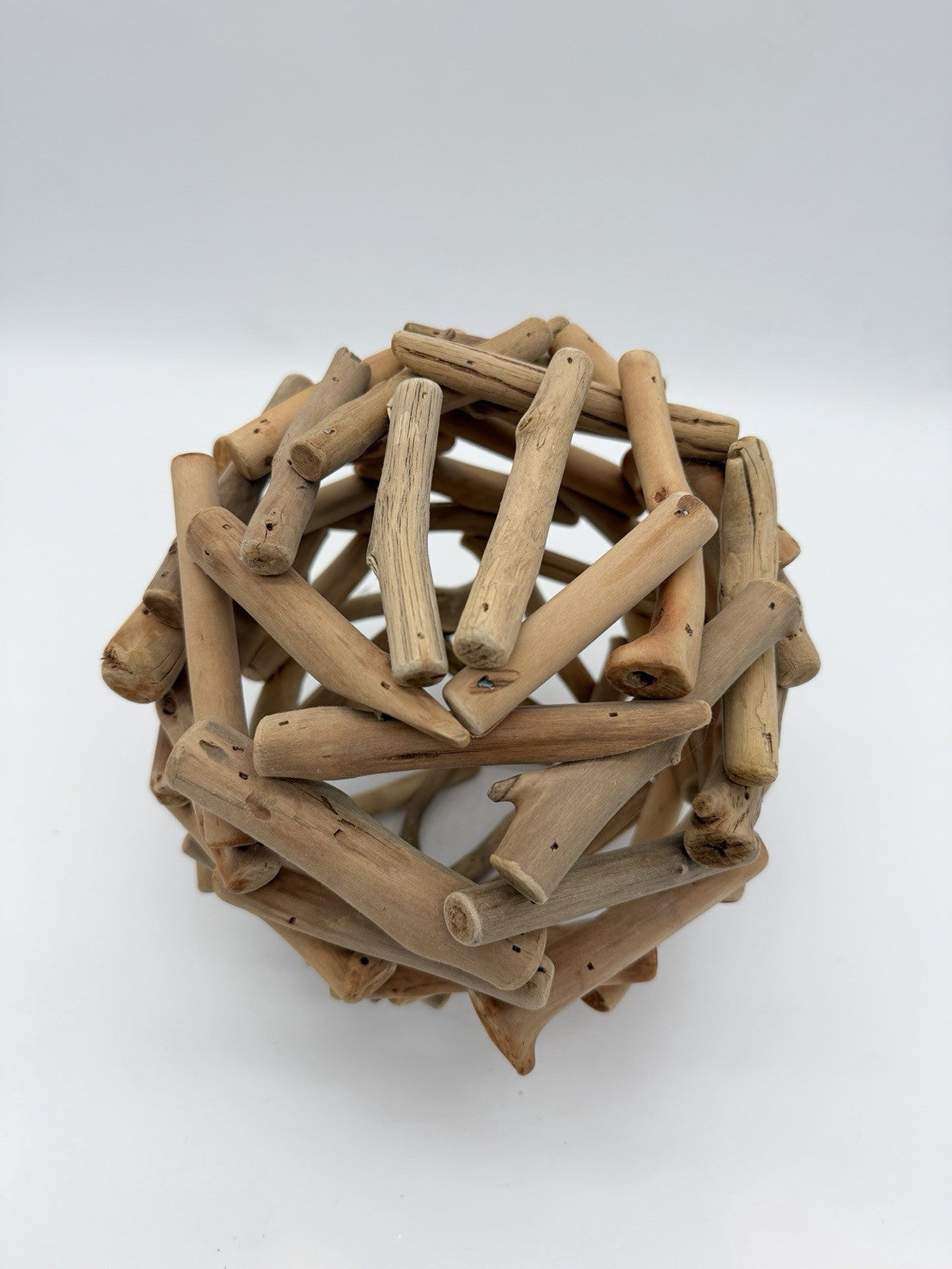 Folk Art rustic nautical decor  9-inch driftwood ball Wood Art Craft
