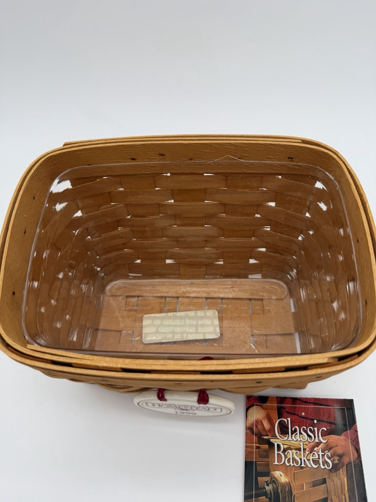 Vintage 1999 Longaberger Recipe Wood Woven  Basket w/Lid Plastic Insert Natural