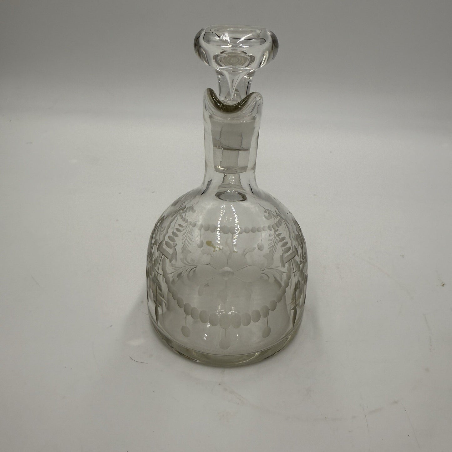 Antique Hawkes Etched Oil & Vinegar pitcher W/ Glass Stopper Rare Signed 5.5in