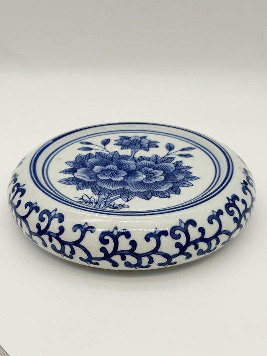 Vintage Chinese Round Base Plant Stand Trivet Blue/white Chinoiserie Porcelain