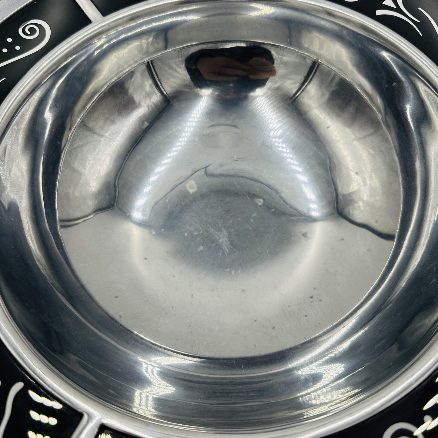 Lenox Serving Bowl Black Glass Decorative Rim Spyro Round Salad Metal Ware